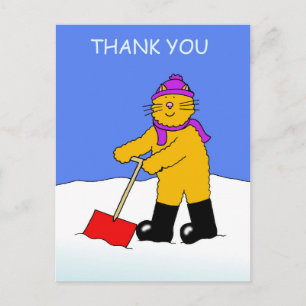 Cartão Postal Obrigados para Limpar Gato de Cartoon de Neve