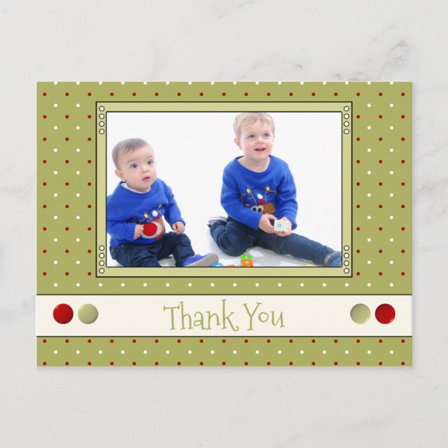 Cartão Postal Obrigados para presentes de Natal verdes com fotos (Frente)