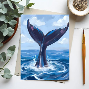 Cartão Postal Observação de Baleias Aquarela Oceano Azul