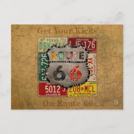 Cartão Postal Obtenha seus kicks na Route 66 License Plate Art