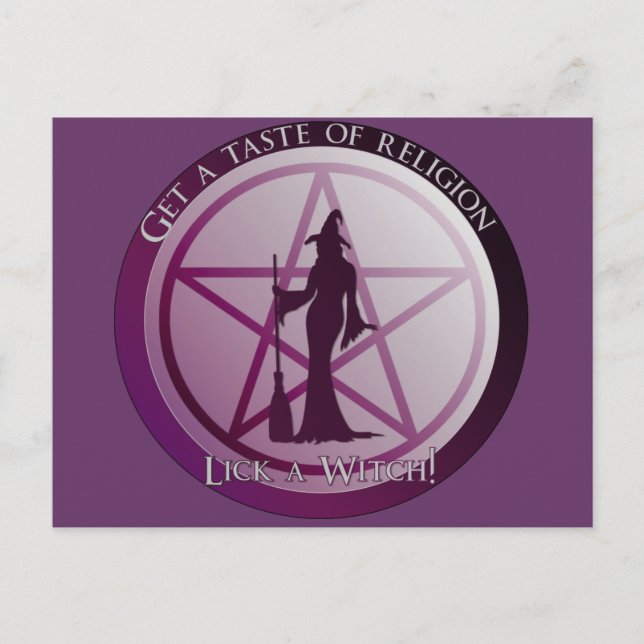 Cartão Postal Obtenha um sabor de religião. Lick uma Bruxa! (Frente)