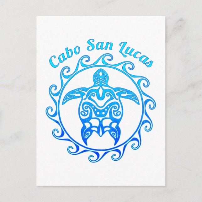 Cartão Postal Ocean Blue Tribal Turtle Cabo San Lucas (Frente)