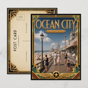 Cartão Postal Ocean City Maryland Arte Vintage Art Déco Idade Do
