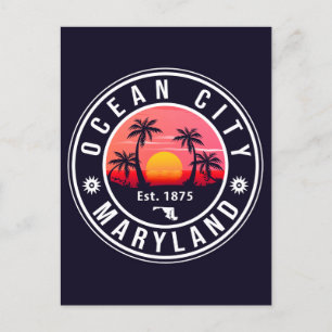 Cartão Postal Ocean City Maryland Retro Sunset Souvenirs 60s