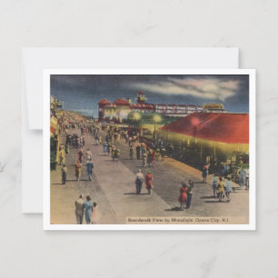 Cartão Postal Ocean City NJ, Boardwalk por Moonlight 1940s View