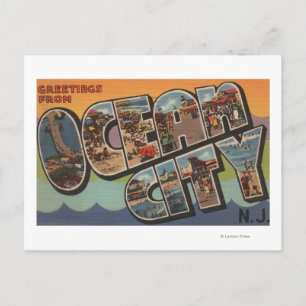 Cartão Postal Ocean City, Nova Jersey - Cenas com Letras Grandes