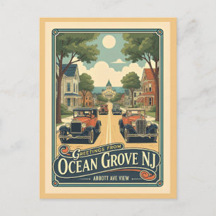 Cartão Postal Ocean Grove NJ Vista da Abbott Ave Estilo Vintage