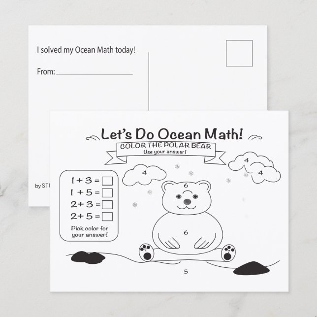 Cartão Postal Ocean Math Coloring Postcard (Frente/Verso)