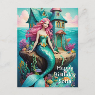 Cartão Postal Ocean Mermaid Happy Birthday 