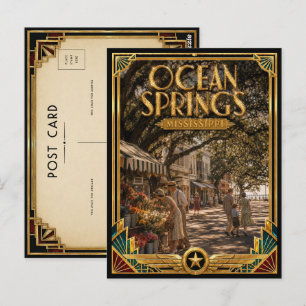 Cartão Postal Ocean Springs Mississippi Arte Deco Vintage Dourad