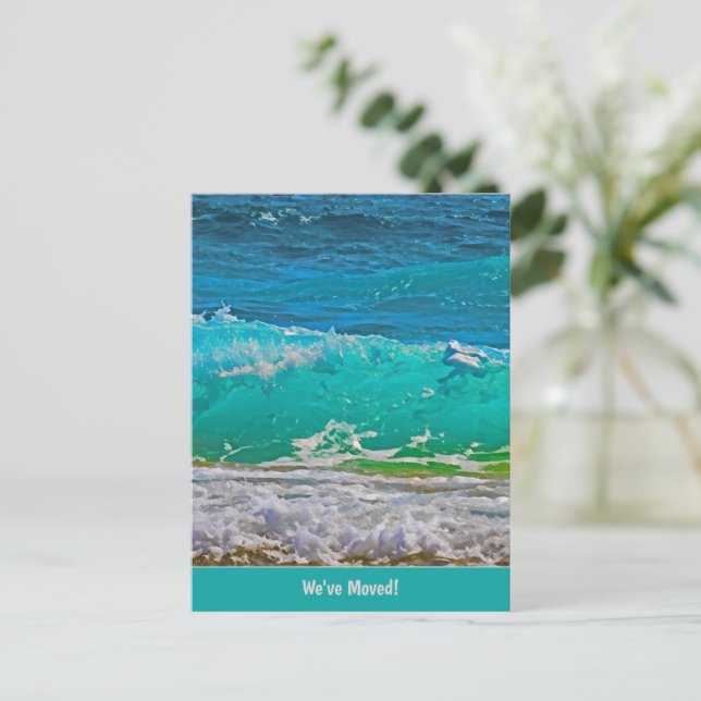 Cartão Postal Ocean Waves Beach Art We've Moved (ou Your Text) (Em pé/Frente)