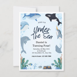 Cartão Postal Oceano Azul Náutico Sob O Golfinho Marítimo Aniver