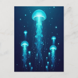 Cartão Postal Oceano de Geleias Azuis Bioluminescentes