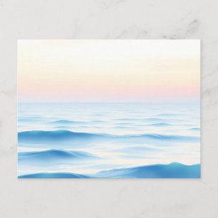 Cartão Postal Oceano Sereno em Aquarela com Ondas Suaves