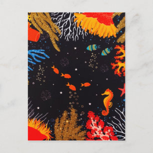 Cartão Postal Oceano Tropical de Verão Dourado de Laranja subma