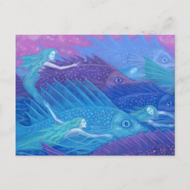 Cartão Postal Oceanos Nômadas, Sereias de Arte de Fantasia Náuti (Frente)