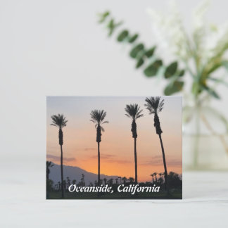 Cartão Postal Oceanside California Orange Sunset Palm Trees
