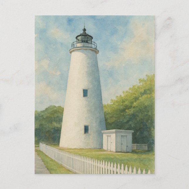 Cartão Postal Ocracoke Lighthouse Watercolor (Frente)