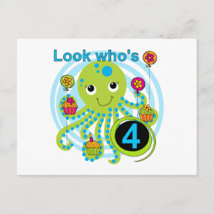 Cartão Postal Octopus 4th Birthday T shirts e presentes