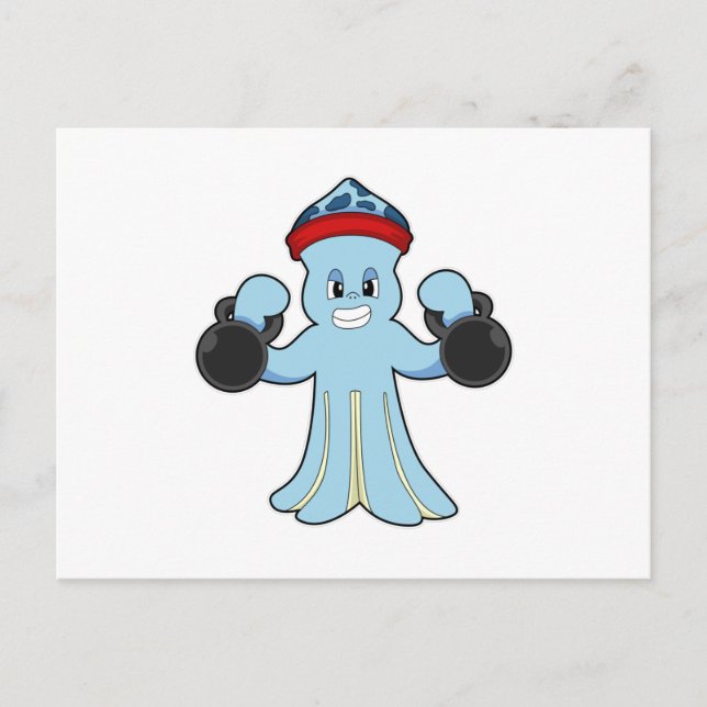 Cartão Postal Octopus as Bodybuilder with Dumbbells (Frente)