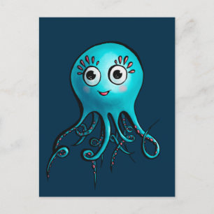 Cartão Postal Octopus Azul-Cinto - Cartoon Sea Animal
