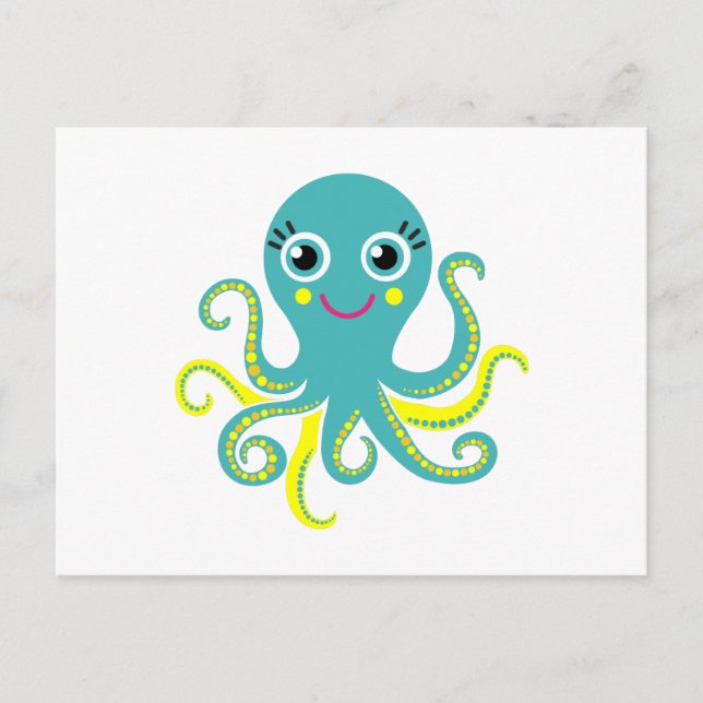 Cartão Postal Octopus azul e amarelo (Frente)