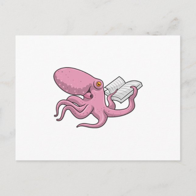 Cartão Postal Octopus como Nerd do Livro (Frente)