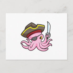 Cartão Postal Octopus como Pirata com Saber & Eleye
