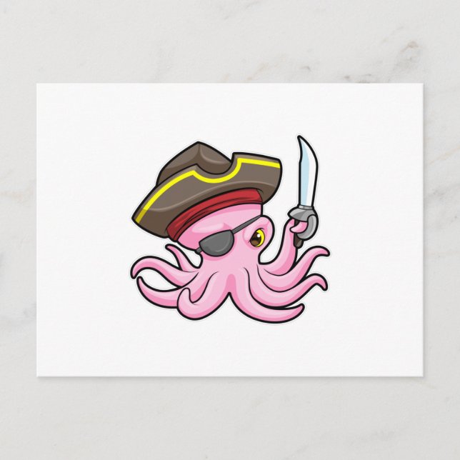 Cartão Postal Octopus como Pirata com Saber & Eleye (Frente)