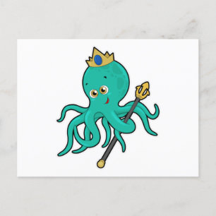 Cartão Postal Octopus como rei com Trident