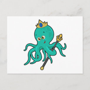 Cartão Postal Octopus como rei com Trident