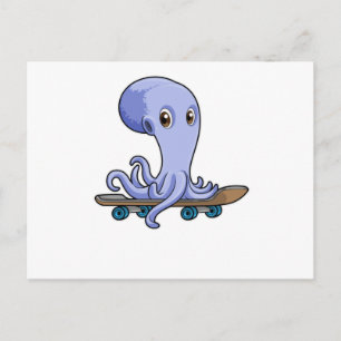 Cartão Postal Octopus como skater com skate