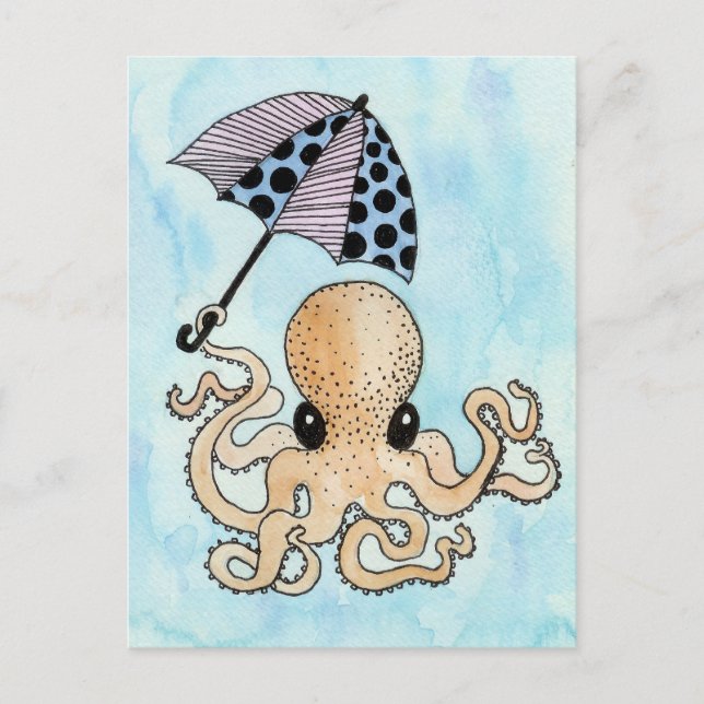 Cartão Postal Octopus e guarda-chuva (Frente)