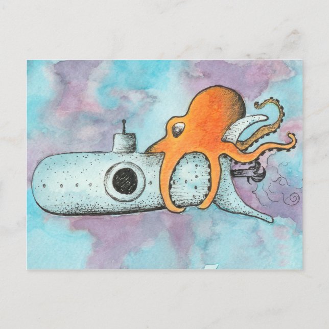 Cartão Postal Octopus e submarino (Frente)