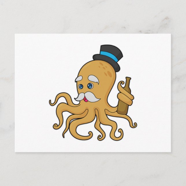 Cartão Postal Octopus Gentleman Hat (Frente)