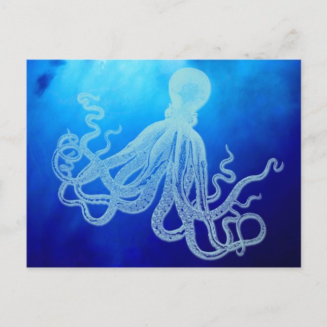 Cartão Postal Octopus gigante venenoso no oceano azul profundo (Frente)