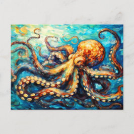 Cartão Postal Octopus in Swirling Ocean Oil Painting