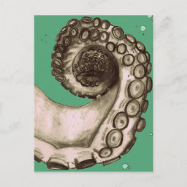Cartão Postal Octopus Náutico Verde Vintage Tentacle