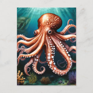 Cartão Postal Octopus Portrait Ocean