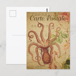 Cartão Postal Octopus Vermelho Vintage
