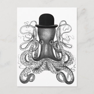 Cartão Postal Octopus Vestindo Chapéu de Bowler, Vintage, Octopu
