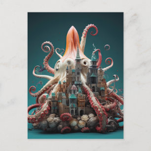 Cartão Postal Octopus World Underwater Fantasy Ocean Abstrato