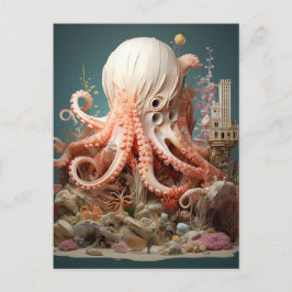 Cartão Postal Octopus World Underwater Fantasy Ocean Abstrato
