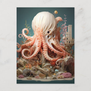 Cartão Postal Octopus World Underwater Fantasy Ocean Abstrato