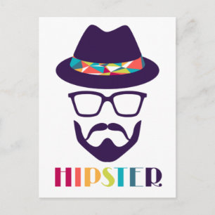 Cartão Postal Óculos de chapéu colorido de Hipster legal