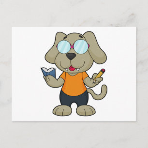 Cartão Postal Óculos de Livro de Cão Nerd