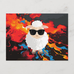 Cartão Postal Óculos de Sol de Ovelha Legal com Arte de Cartoon