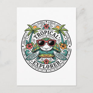 Cartão Postal Óculos de Sol Estampa de Tartaruga Marinha Tropica