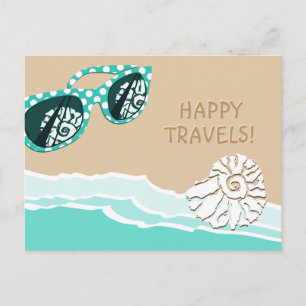 Cartão Postal Óculos de Sol Pontos Turquesa Viagens Felizes