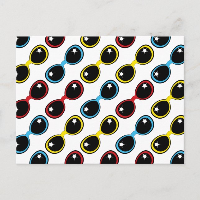 Cartão Postal Óculos de sol retro Matizes primários Amarelo verm (Frente)